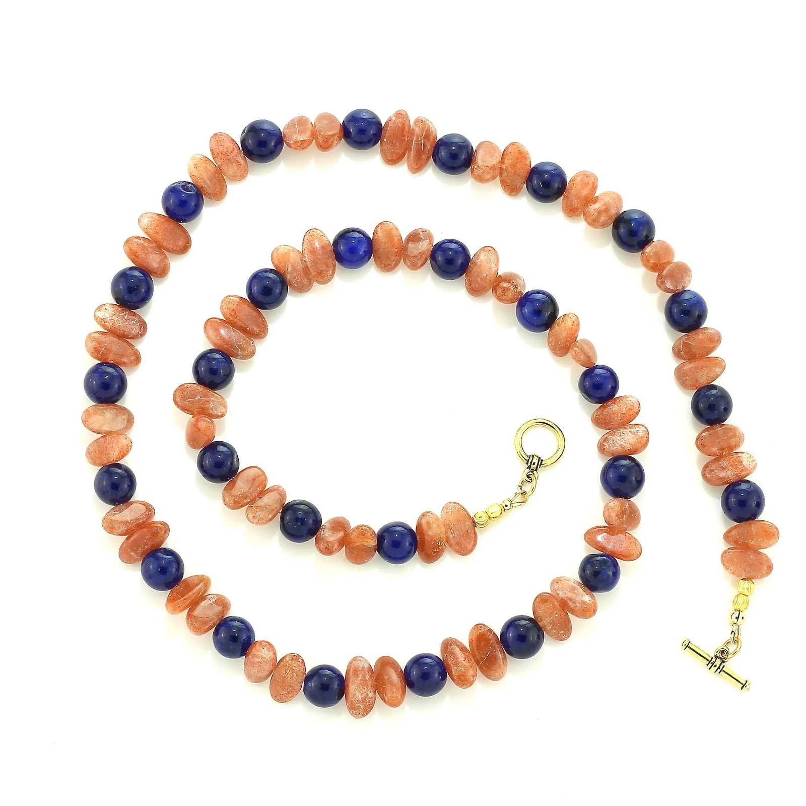 Necklace of Oval Sunstone and Blue Agate - 5