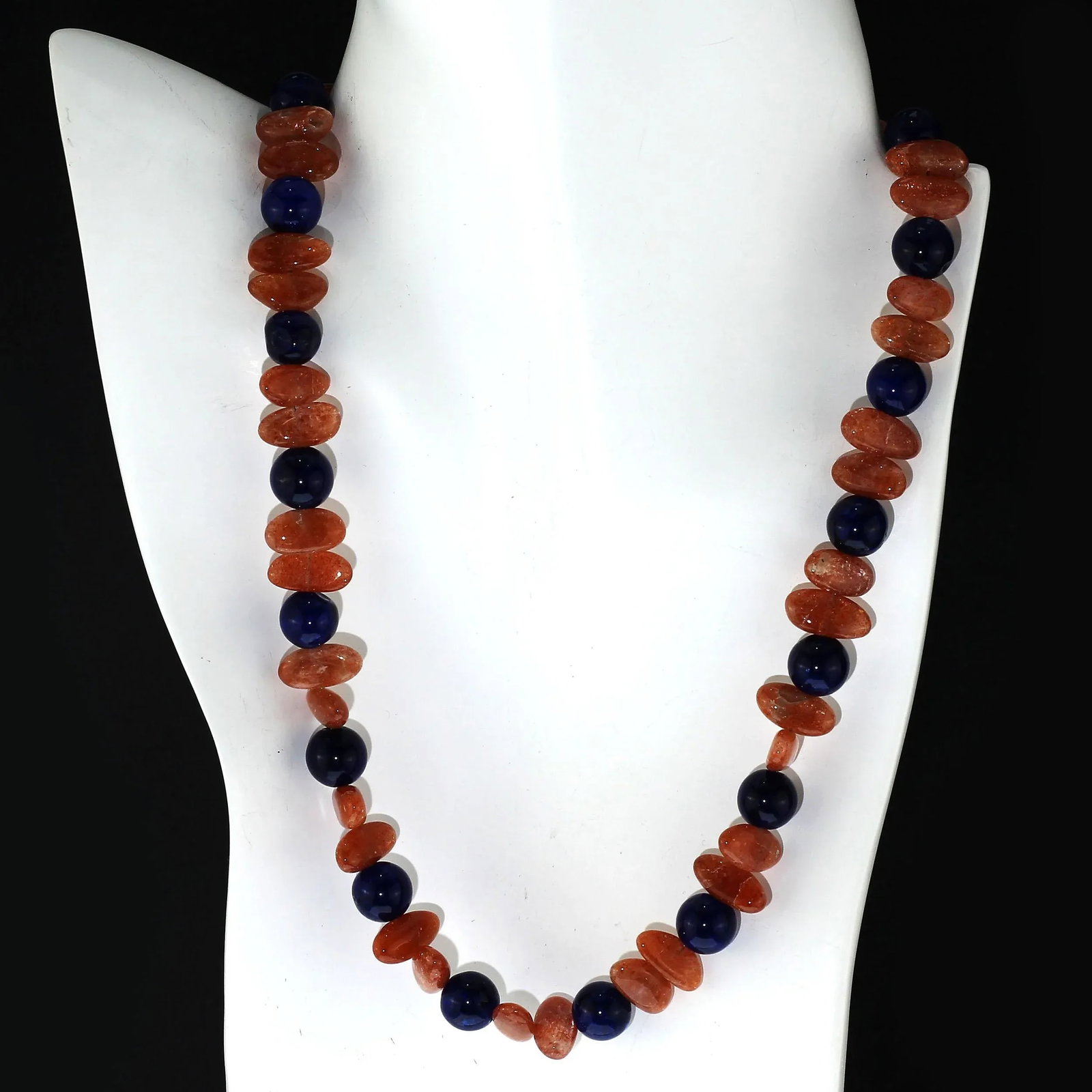 Necklace of Oval Sunstone and Blue Agate - 6