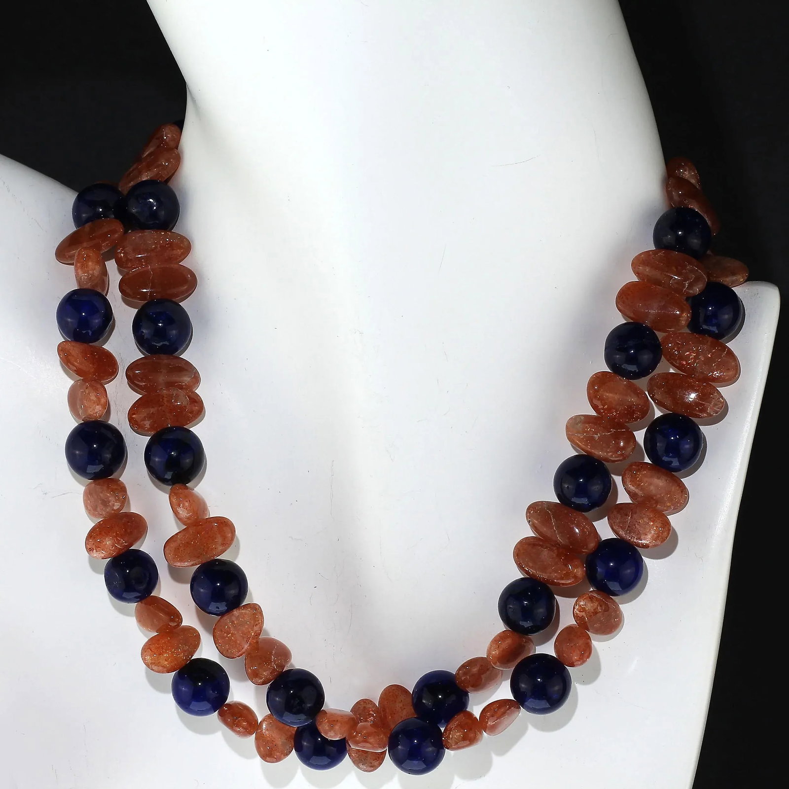 Necklace of Oval Sunstone and Blue Agate - 8