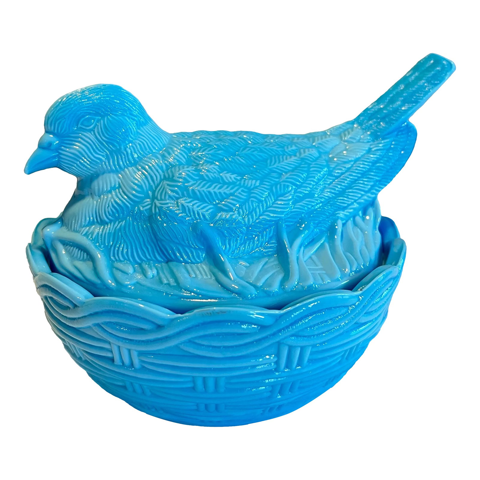 Vintage Heisey Bird on Nest-Light Blue Milk Glass Candy Dish (1 of 6)