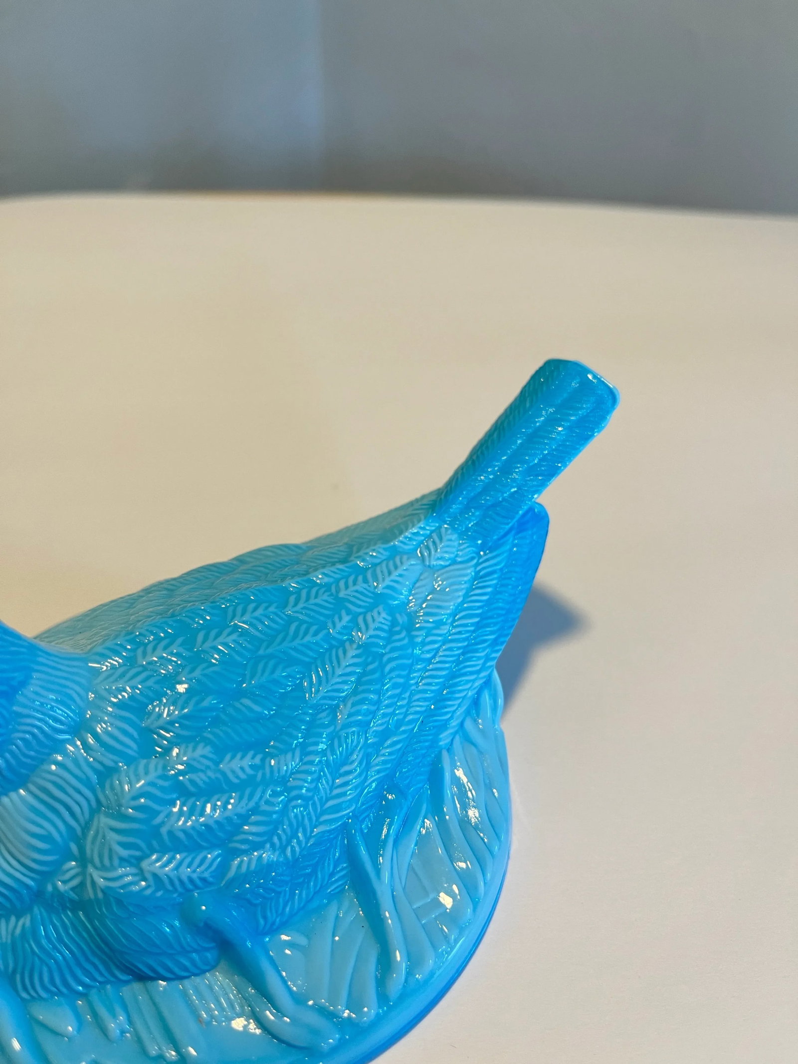 Vintage Heisey Bird on Nest-Light Blue Milk Glass Candy Dish - 4