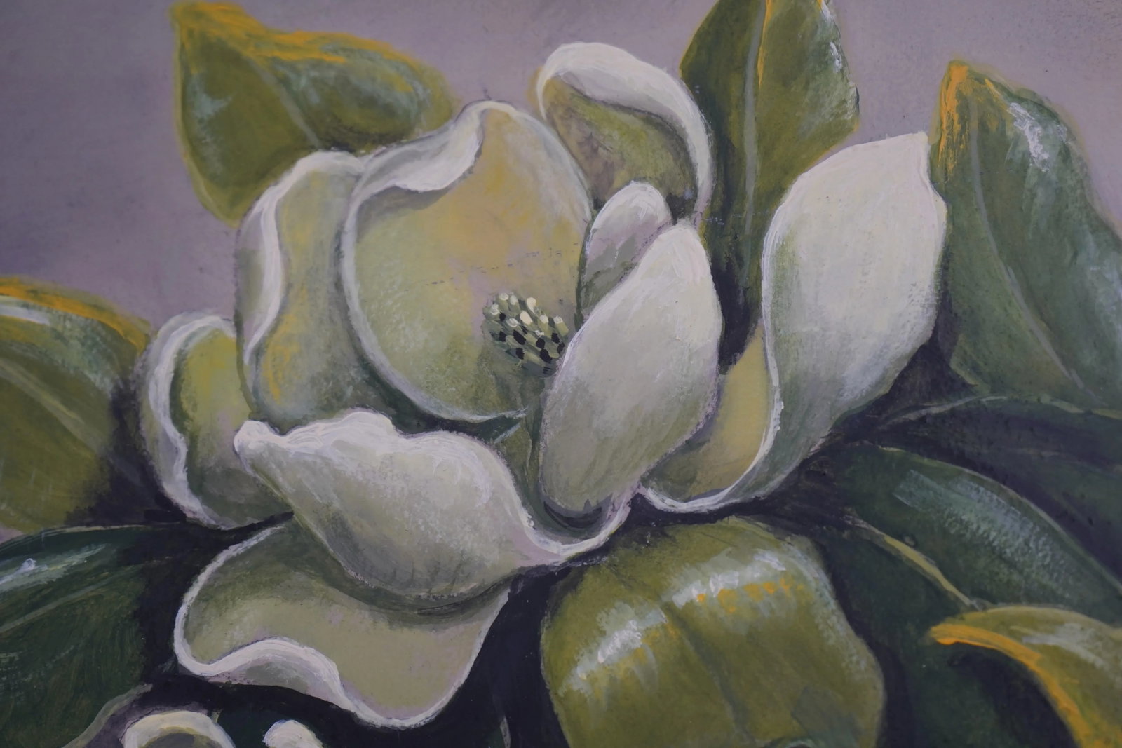 Baker Artist Signed Magnolia Oil Painting on Board C.1960's - 7