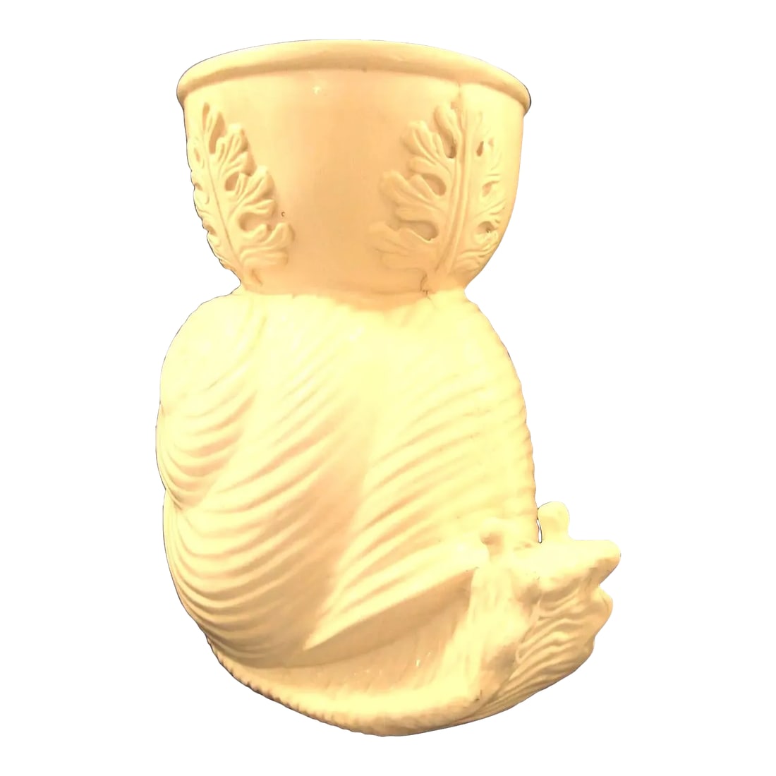 1950s Palm Beach Hollywood Regency Pale Yellow Fiberglass Snail Planter: Palm Beach Hollywood Regency Pale Yellow Tall Whimsical Fiberglass Snail Planter This Palm Beach/Hollywood Regency style planter, crafted in fiberglass, showcases a charming snail-shaped design. It