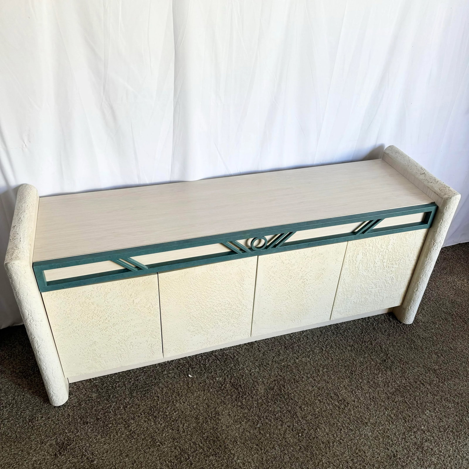 Postmodern Stucco Wood Grain Laminate Credenza - 4