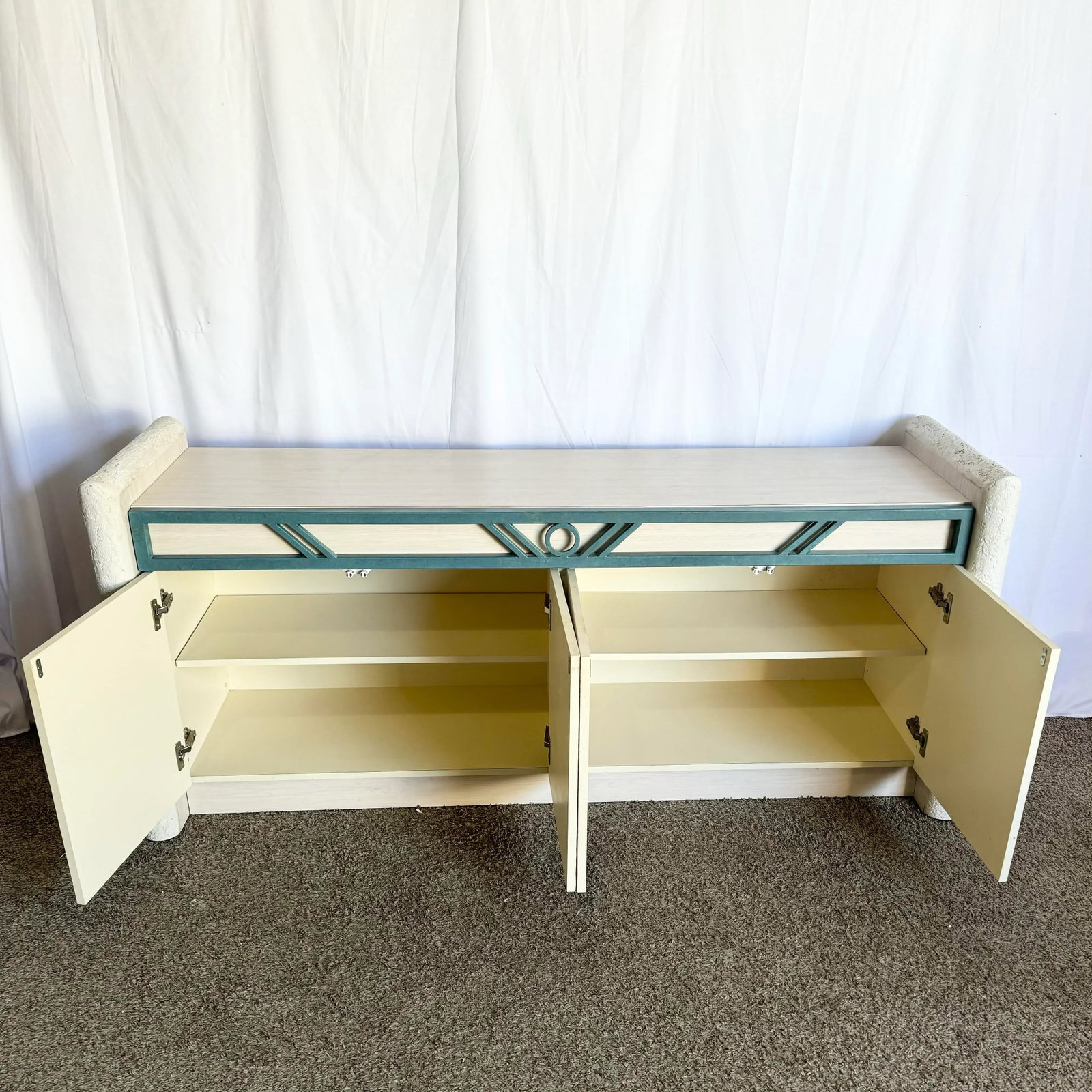Postmodern Stucco Wood Grain Laminate Credenza - 5