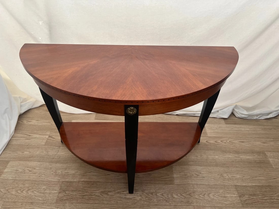 Vintage Ethan Allen Demilune Console Table Mahogany Top and Bottom Shelf - 2