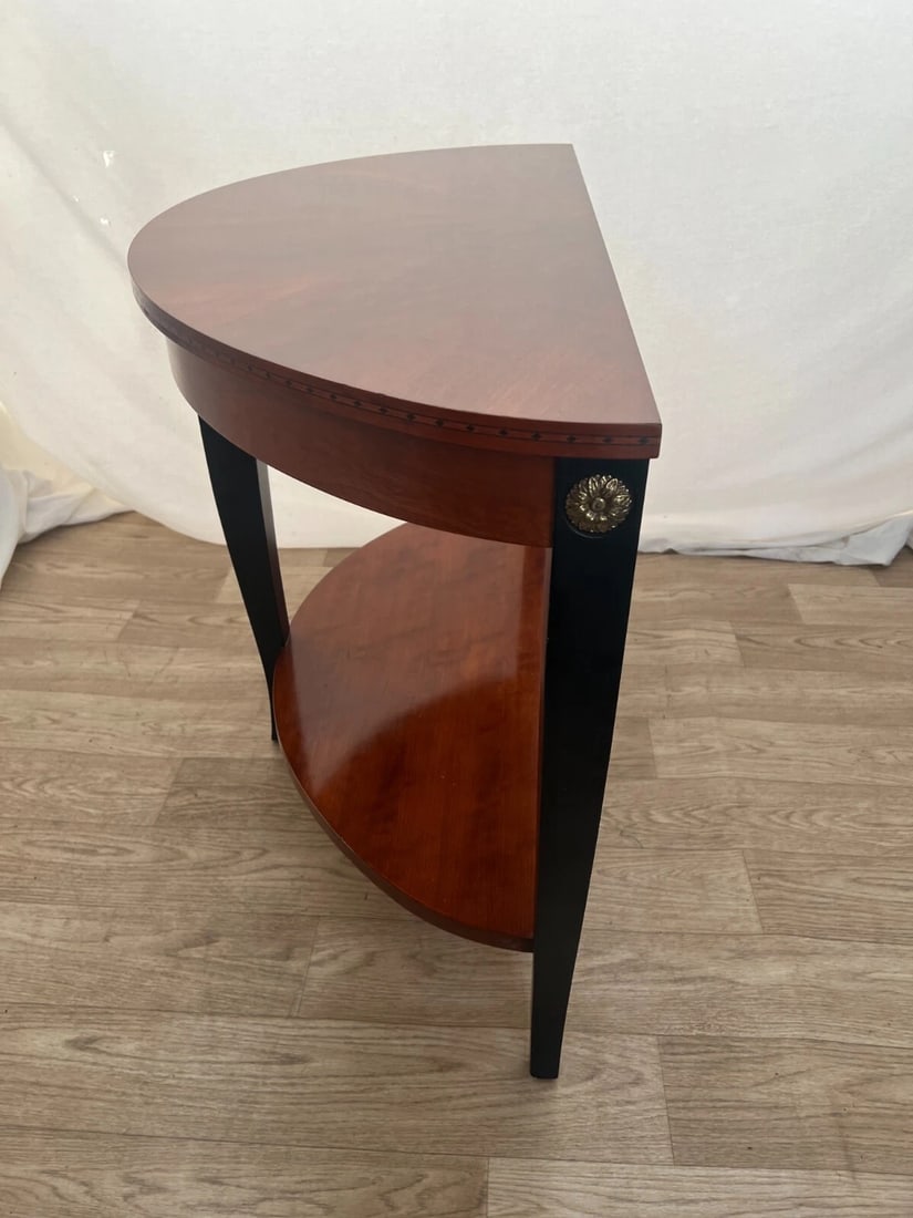 Vintage Ethan Allen Demilune Console Table Mahogany Top and Bottom Shelf - 3