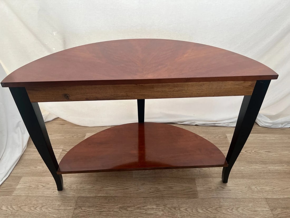 Vintage Ethan Allen Demilune Console Table Mahogany Top and Bottom Shelf - 4