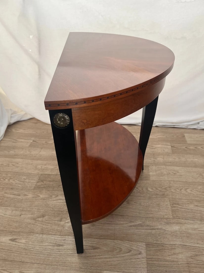 Vintage Ethan Allen Demilune Console Table Mahogany Top and Bottom Shelf - 5