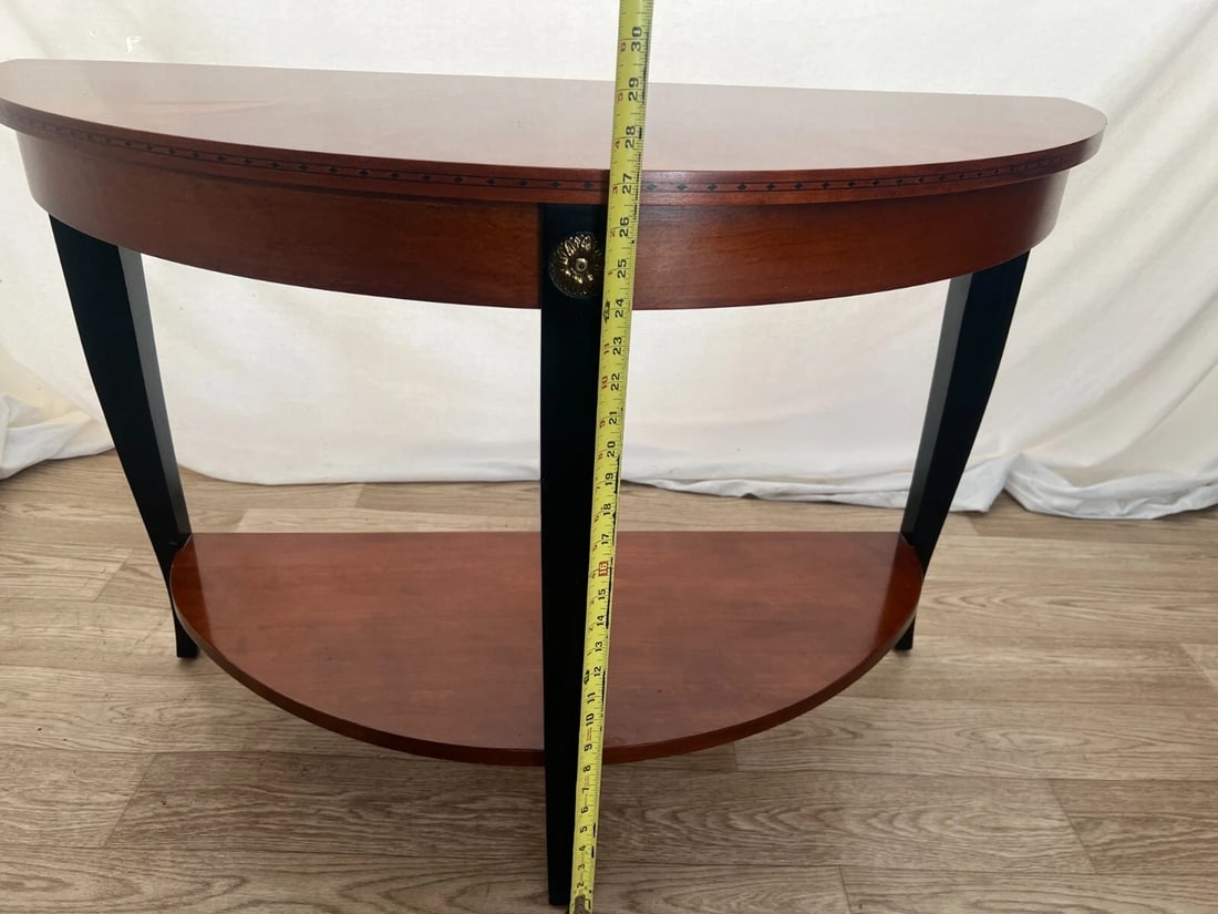 Vintage Ethan Allen Demilune Console Table Mahogany Top and Bottom Shelf - 6