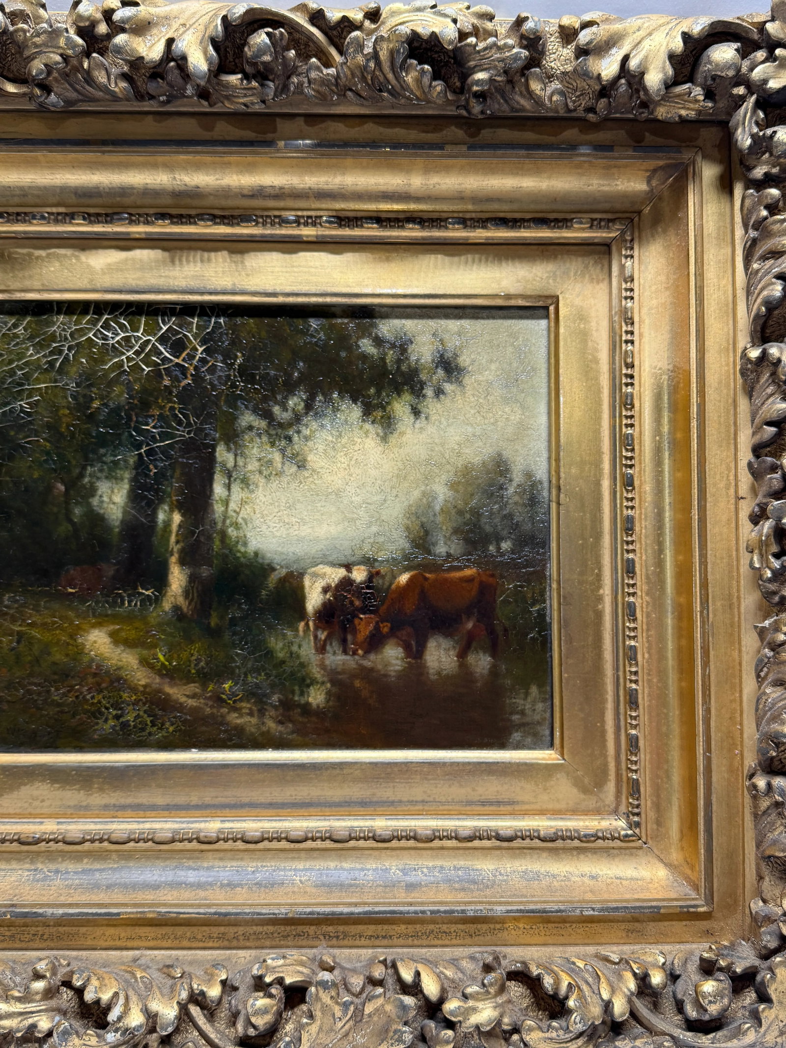 William Hart (American, 1823-1894) "Cattle at the Water's Edge" Oil on Canvas - 3