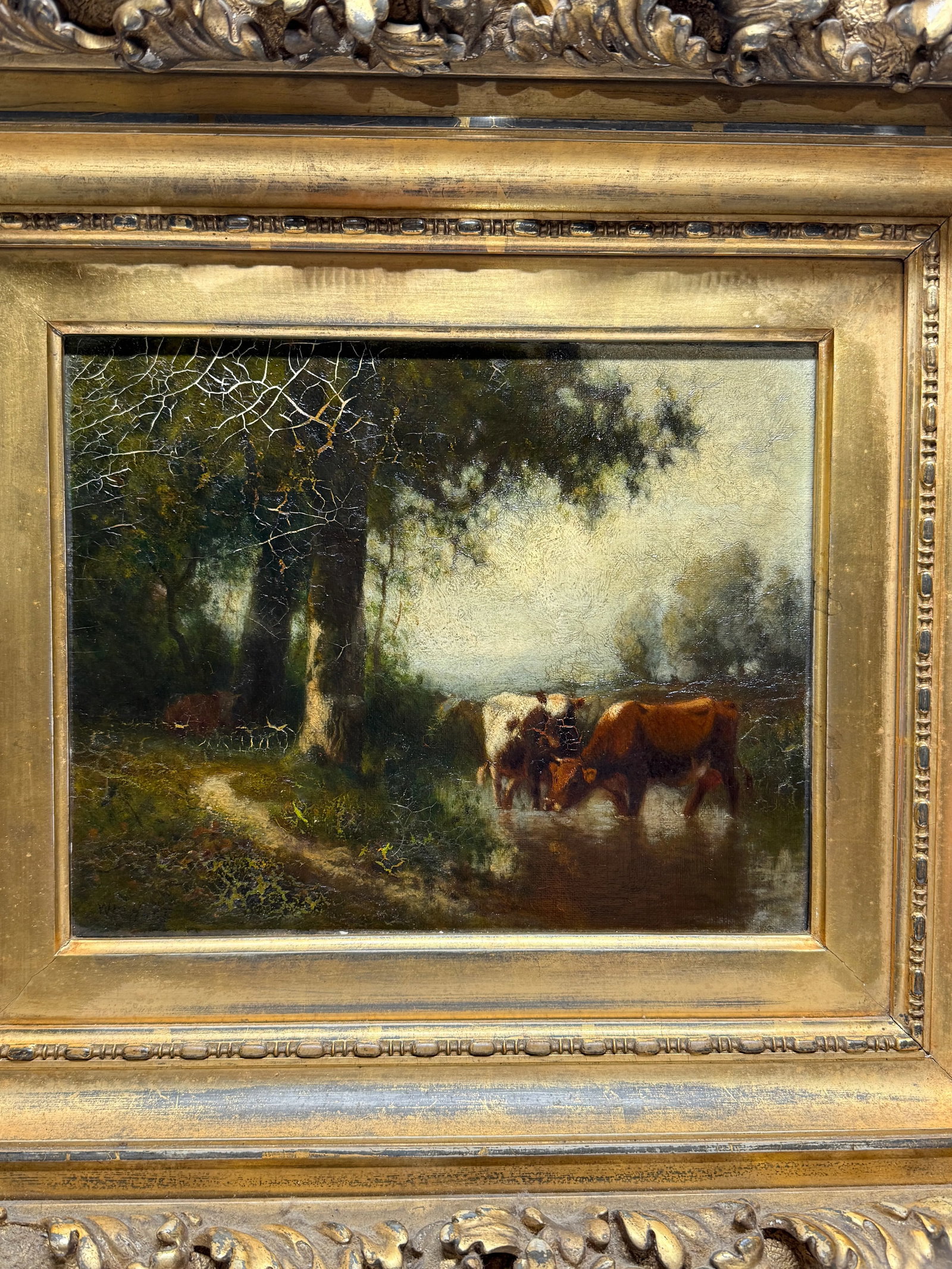 William Hart (American, 1823-1894) "Cattle at the Water's Edge" Oil on Canvas - 5