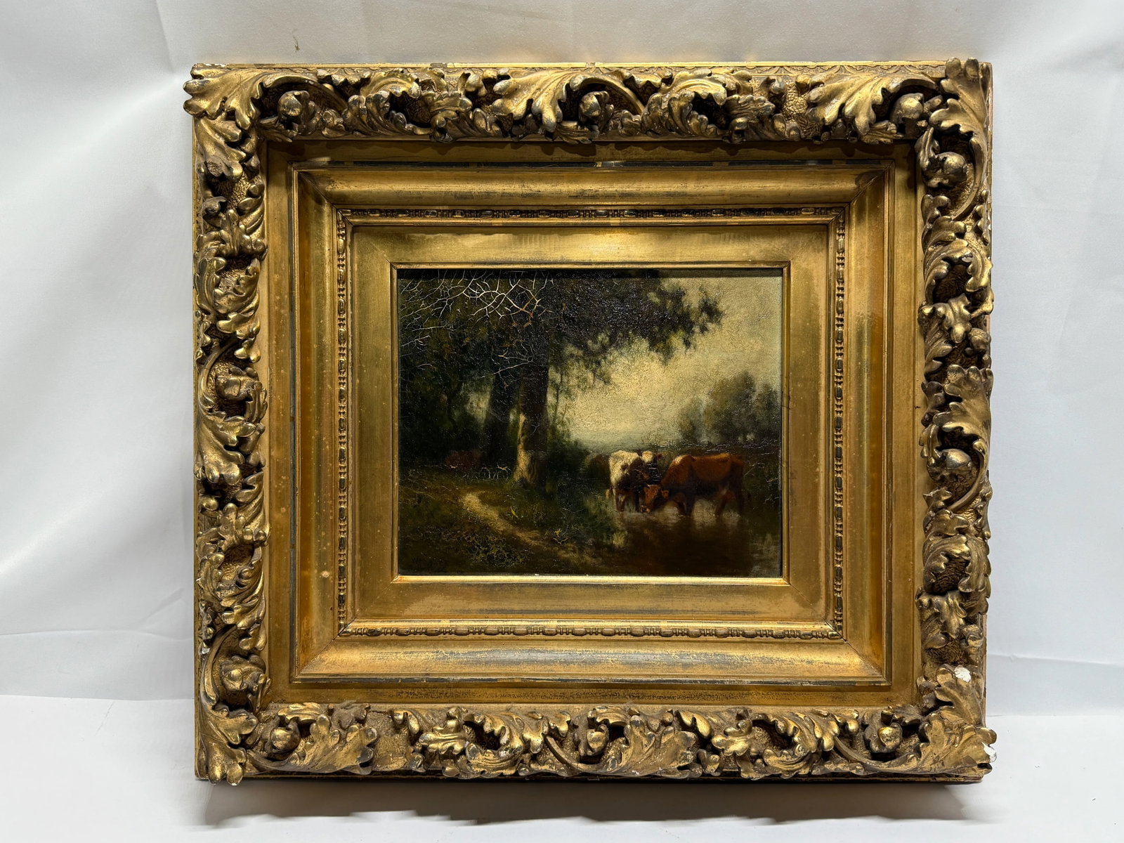 William Hart (American, 1823-1894) "Cattle at the Water's Edge" Oil on Canvas - 6