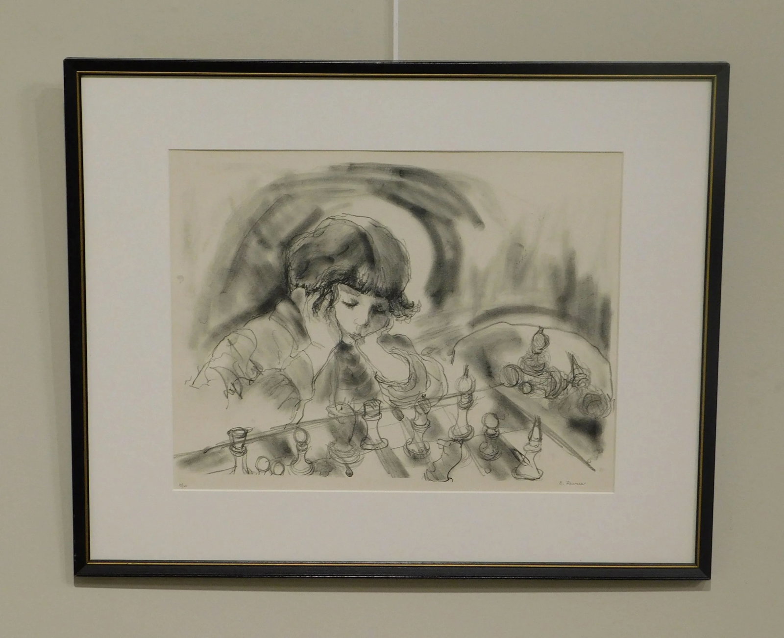 Evelyn Favus Lithograph, Child Playing Chess Signed & Numbered in Pencil 15/20 - 2