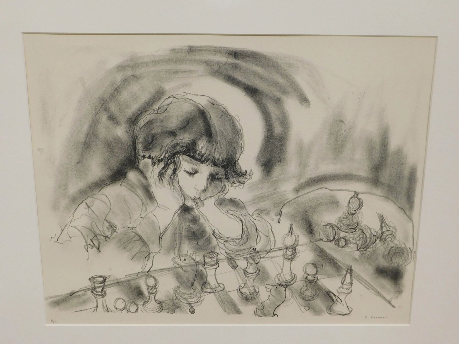 Evelyn Favus Lithograph, Child Playing Chess Signed & Numbered in Pencil 15/20 - 6