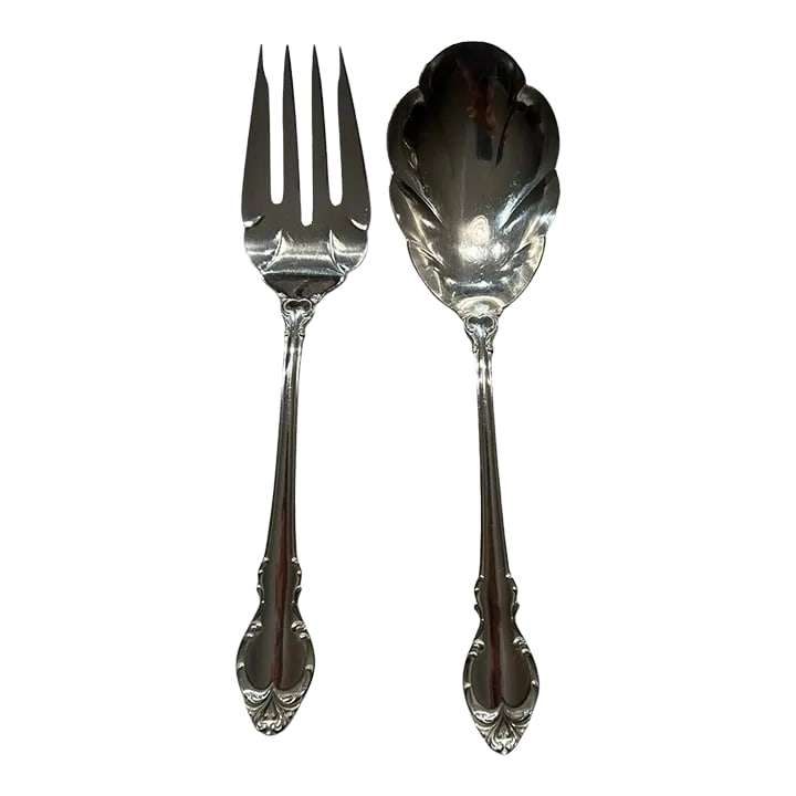 Vintage Fork Spoon Holmes & Edward's Silverplate Serving Set- a Pair: Vintage 1940'-50s Holmes & Edwards Serving Spoon & Fork Deep Silver Scalloped design 9" long Fork 1.75" wide Spoon 2.25" wide Condition: Alterations: Original Condition Unaltered Imperfections: Some