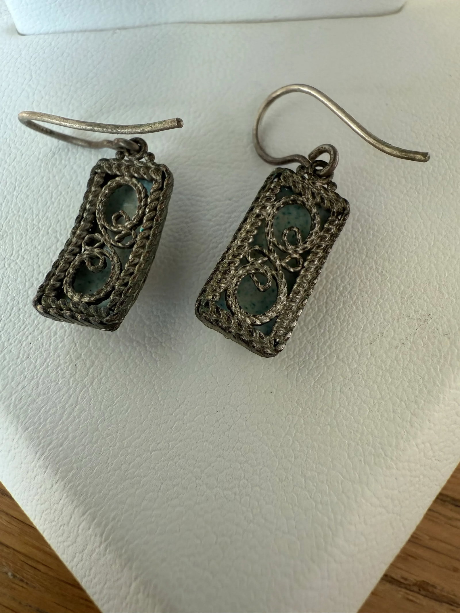 Late 20th Century Vintage Hand Painted European Folk Art Filigree Drop Earrings, A Pair - 3