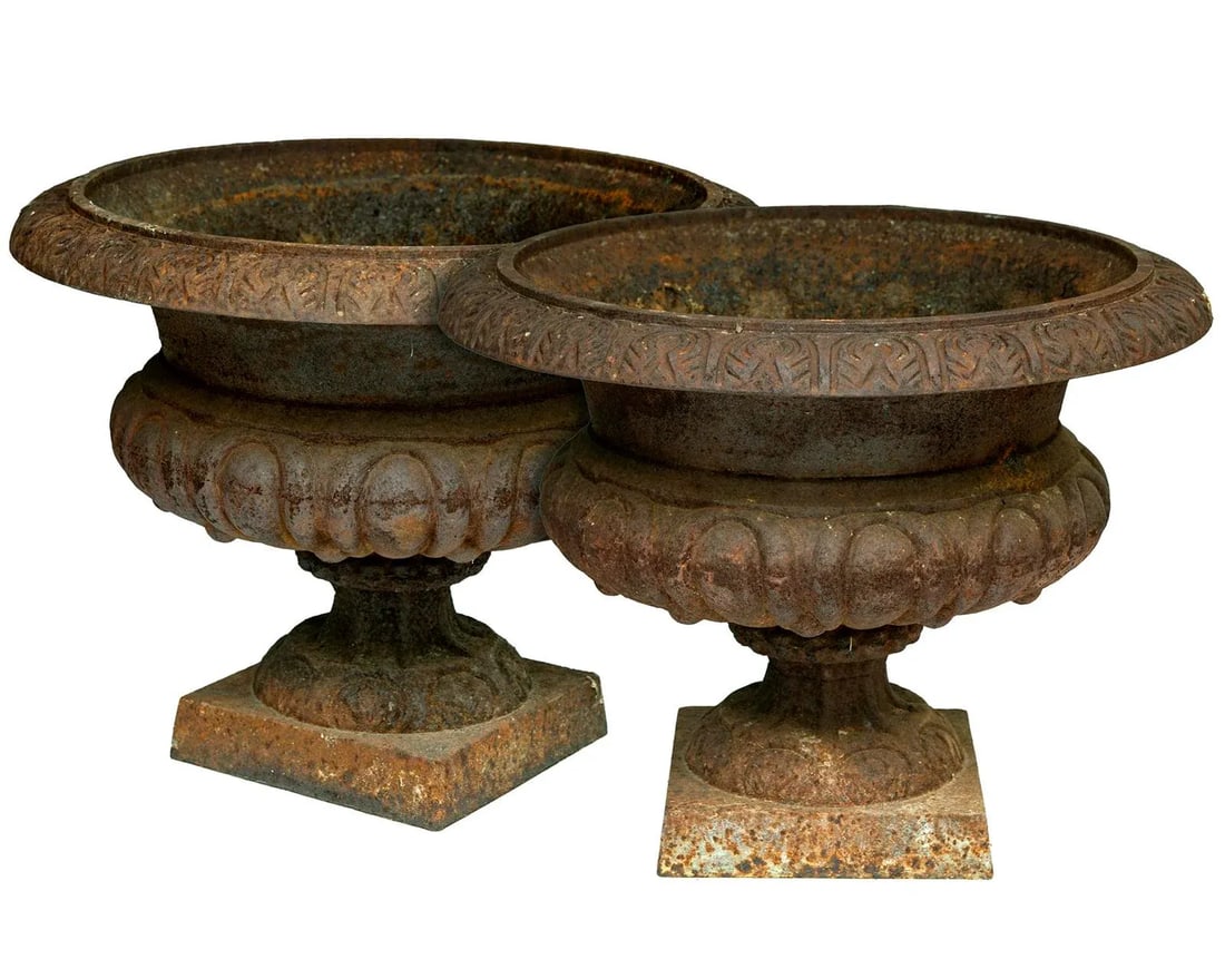 1990s Rusted English Garden Urns, Pair - 2