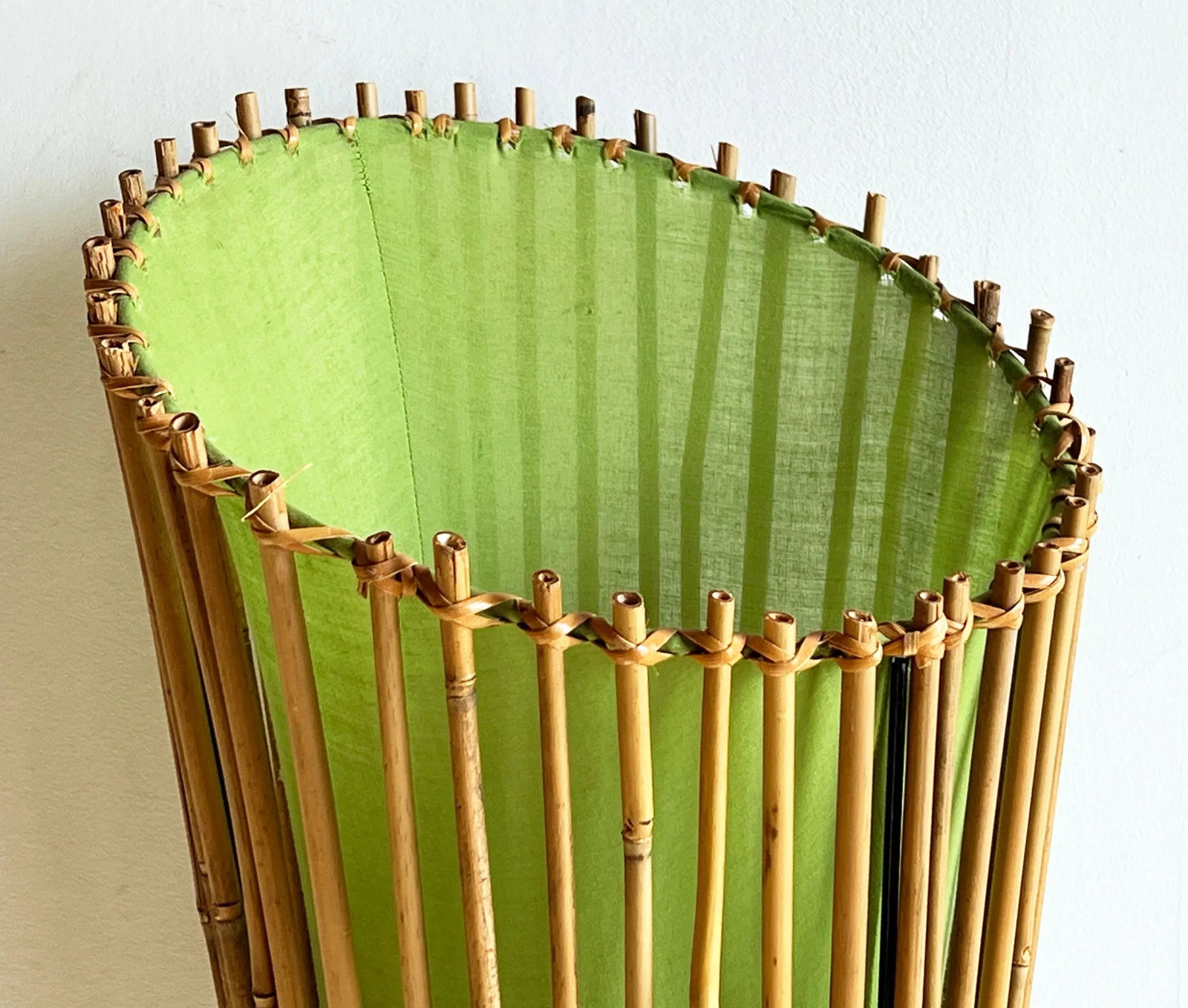 Vintage Mid Century Style BoHo Bamboo & Lime Green Linen 44" Floor Lamp - 3
