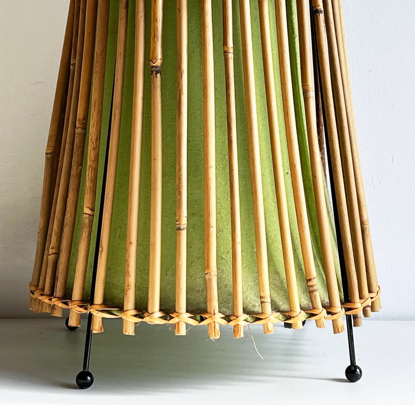 Vintage Mid Century Style BoHo Bamboo & Lime Green Linen 44" Floor Lamp - 4