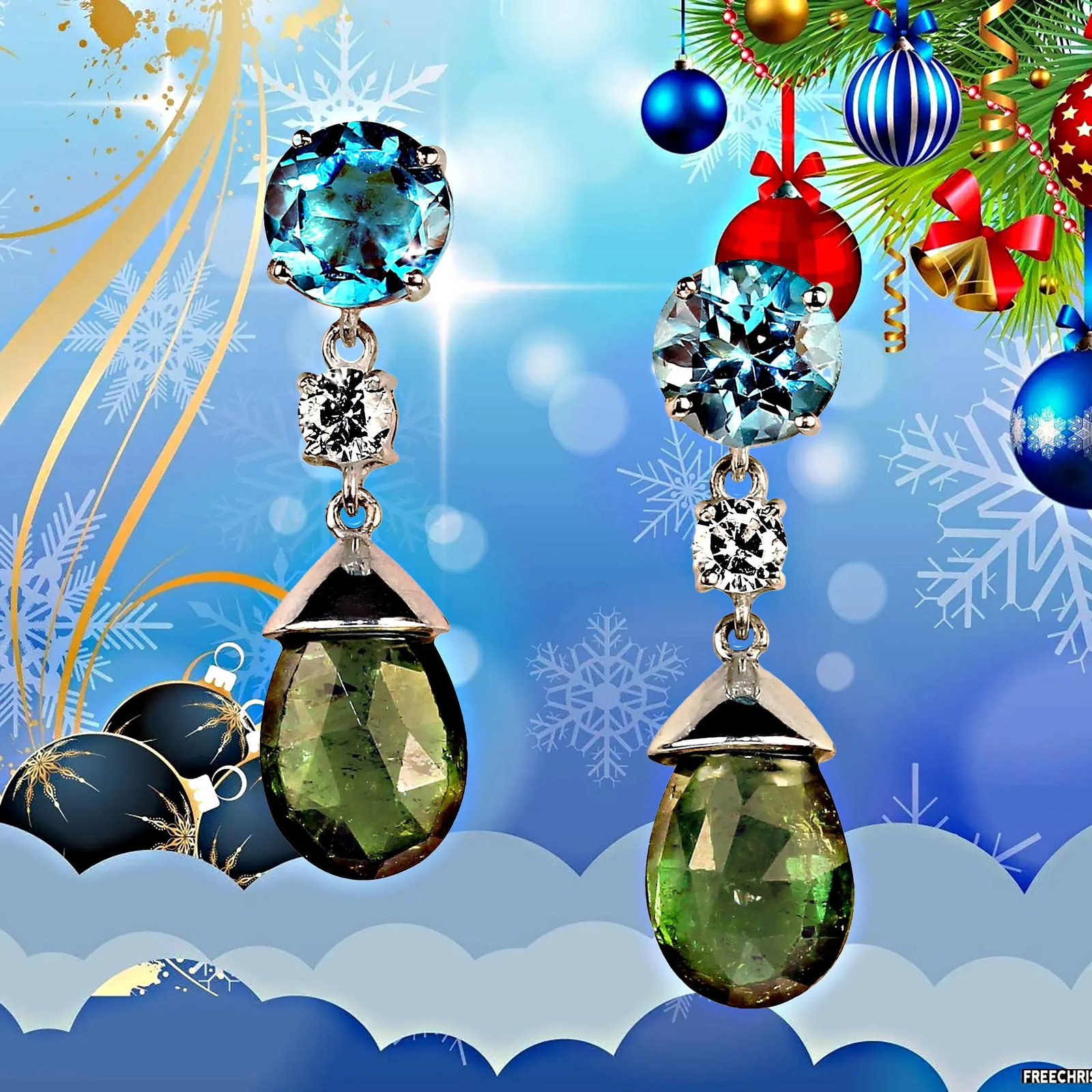 Sparkling Blue Topaz and Green Tourmaline Dangle Earrings - 2 Pieces - 6