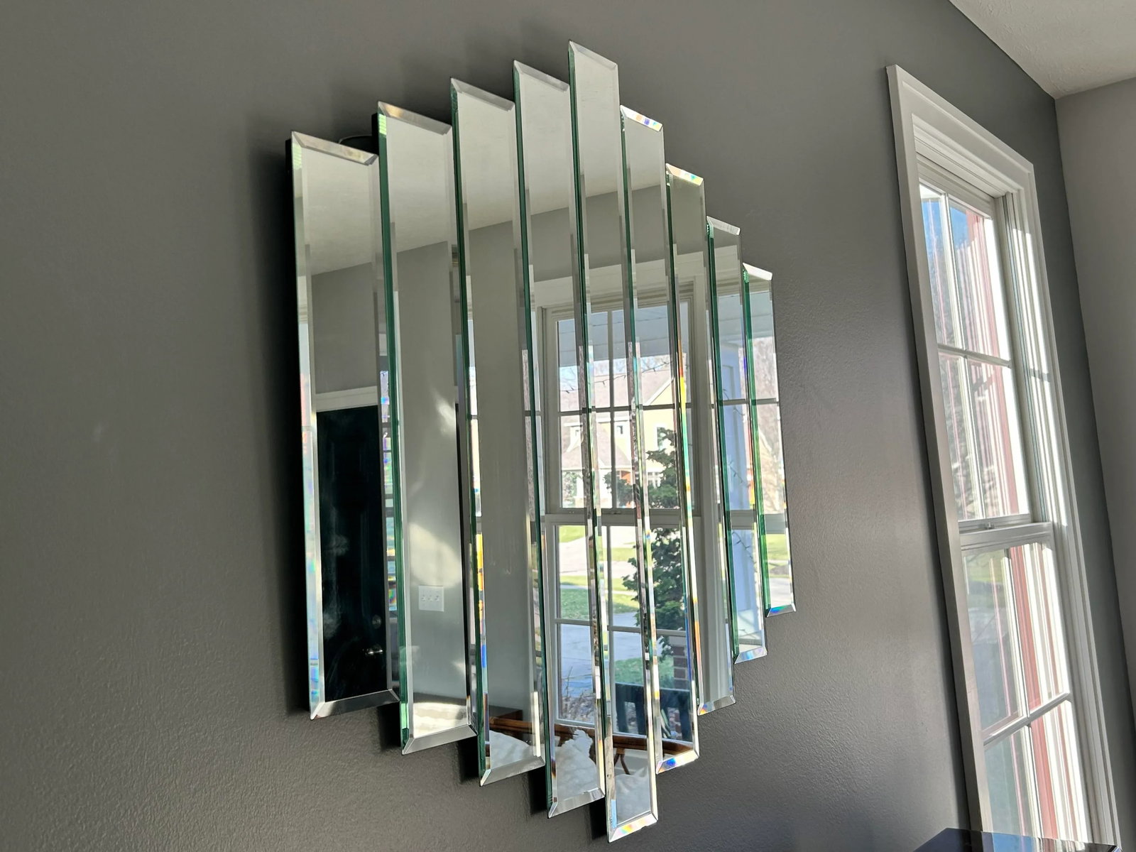 Art Deco Style Contemporary Wall Mirror Nine-Panel Hexagonal Diamond Design - 2