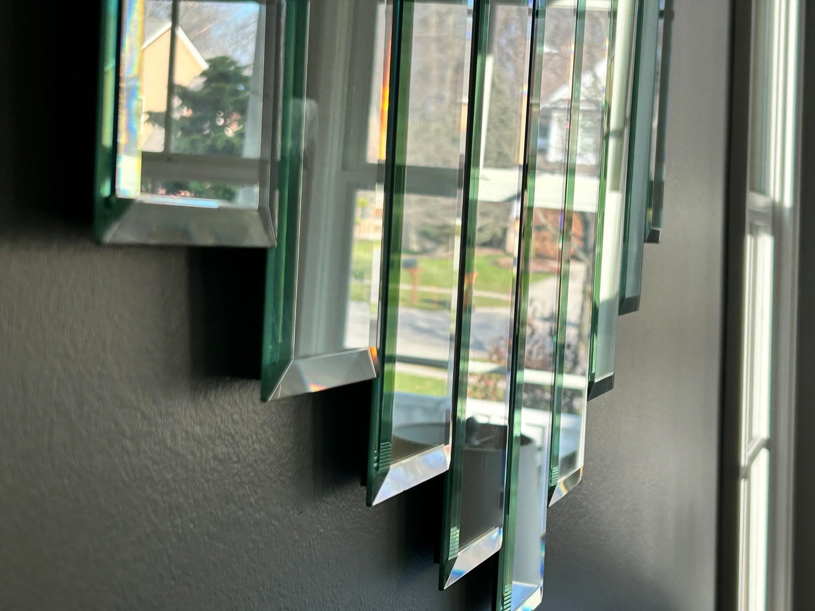 Art Deco Style Contemporary Wall Mirror Nine-Panel Hexagonal Diamond Design - 4