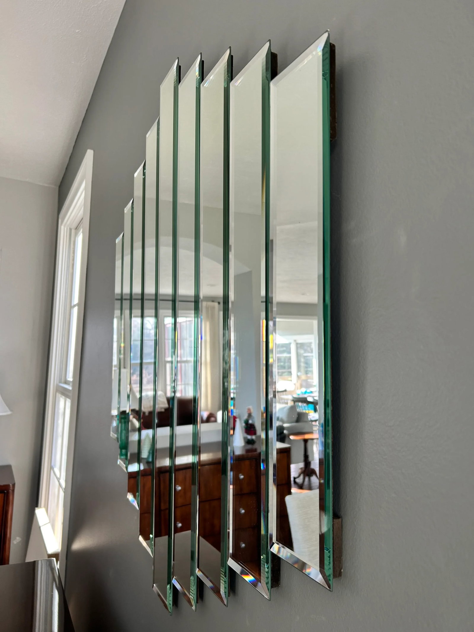 Art Deco Style Contemporary Wall Mirror Nine-Panel Hexagonal Diamond Design - 5
