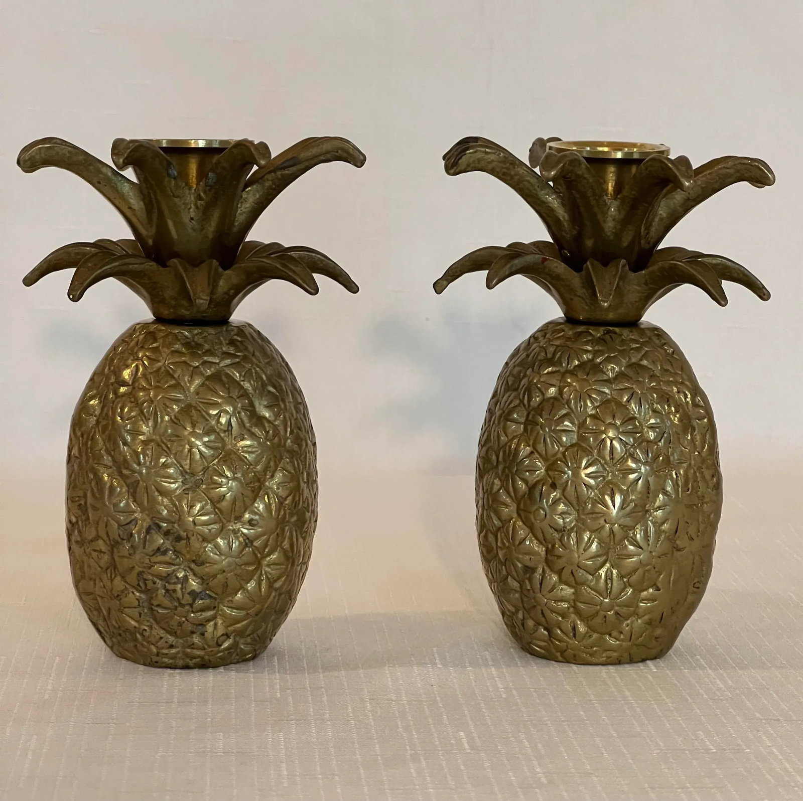 Vintage Boho Chic Brass Pineapple Candlestick Holders - A Pair - 10