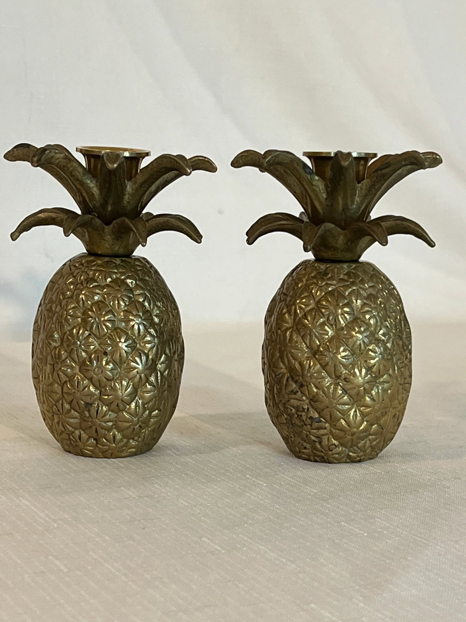 Vintage Boho Chic Brass Pineapple Candlestick Holders - A Pair - 11
