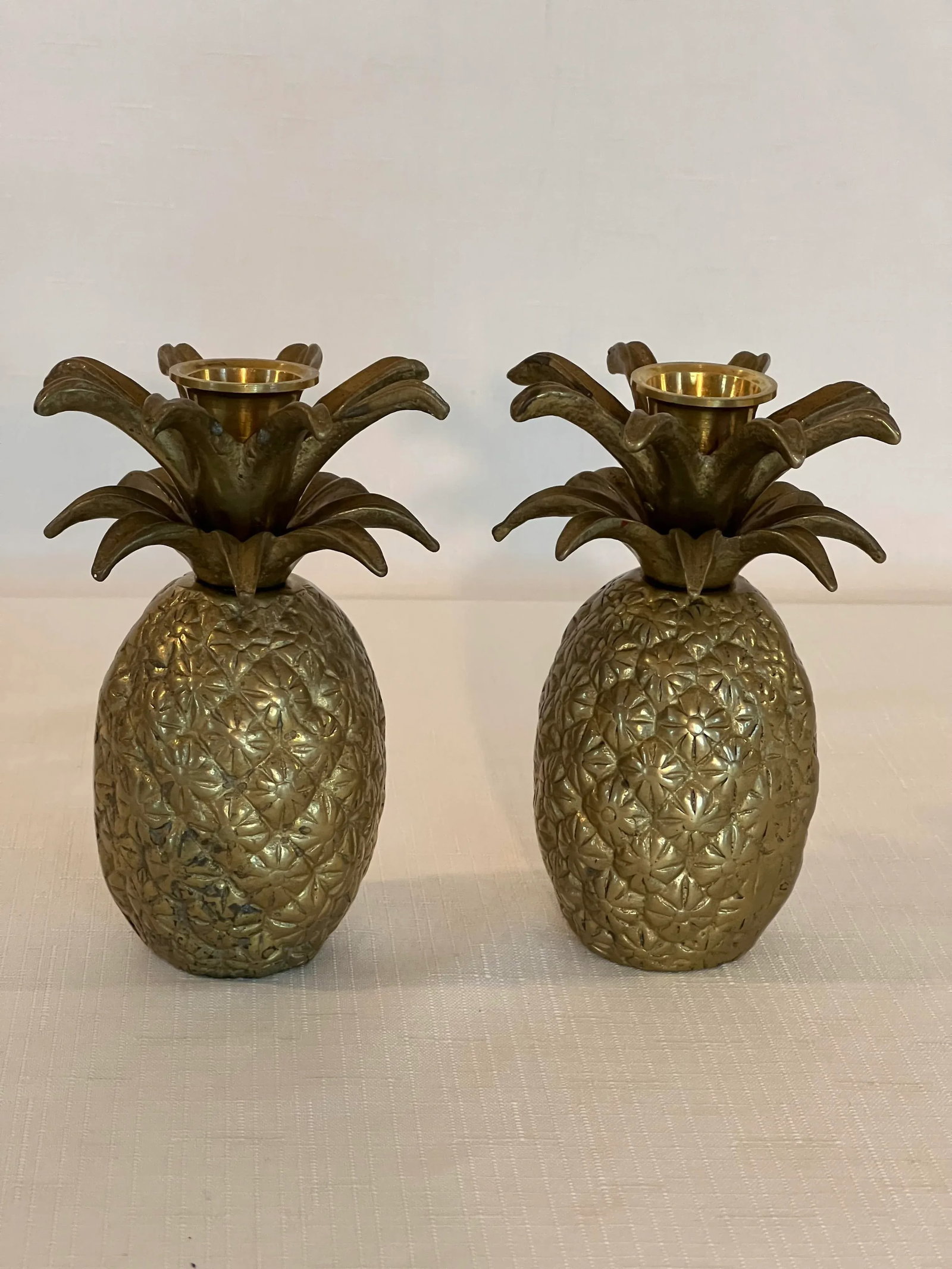Vintage Boho Chic Brass Pineapple Candlestick Holders - A Pair - 9