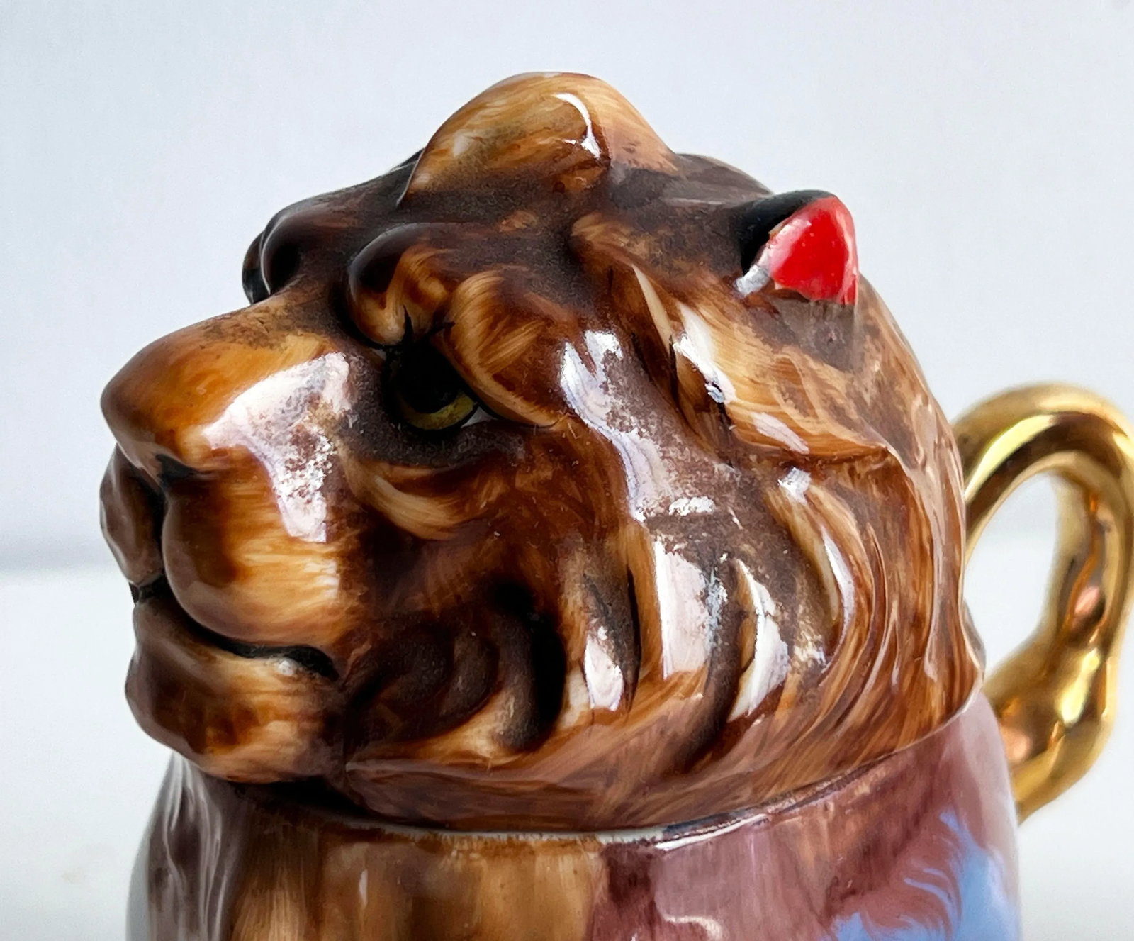 Vintage 1940's Japanese Lusterware Porcelain Lion Creamer and Sugar Set - A Pair - 6