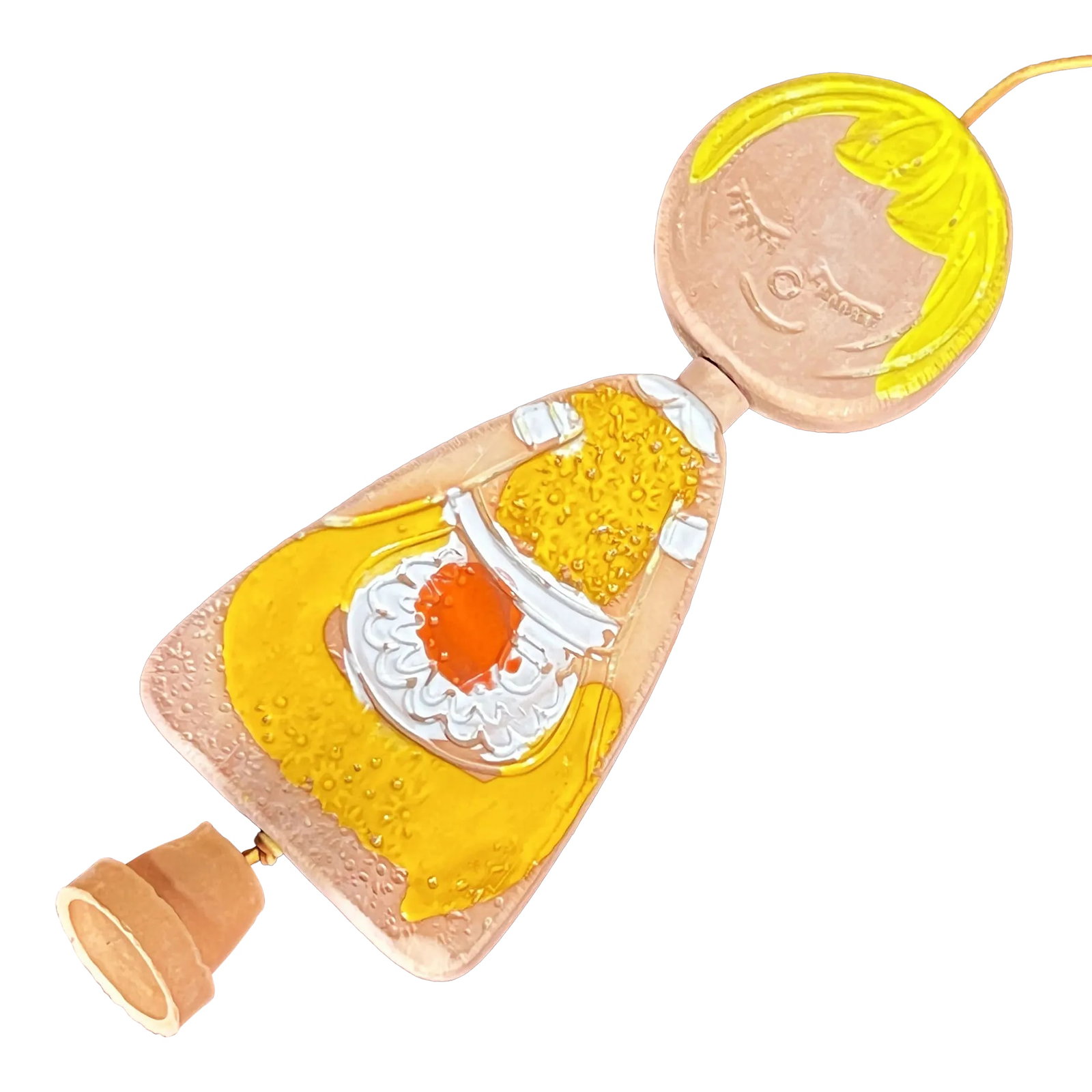 Vintage 1970's Pacific Stoneware Pottery Figural Girl Wind Chime: Awesome vintage c.1960's/70's figural pottery wind chime by Pacific Stoneware of Oregon! Great design, very whimsical and colorful. It measures 13 1/4" tall (not including the leather cord) by 4 3/4" 