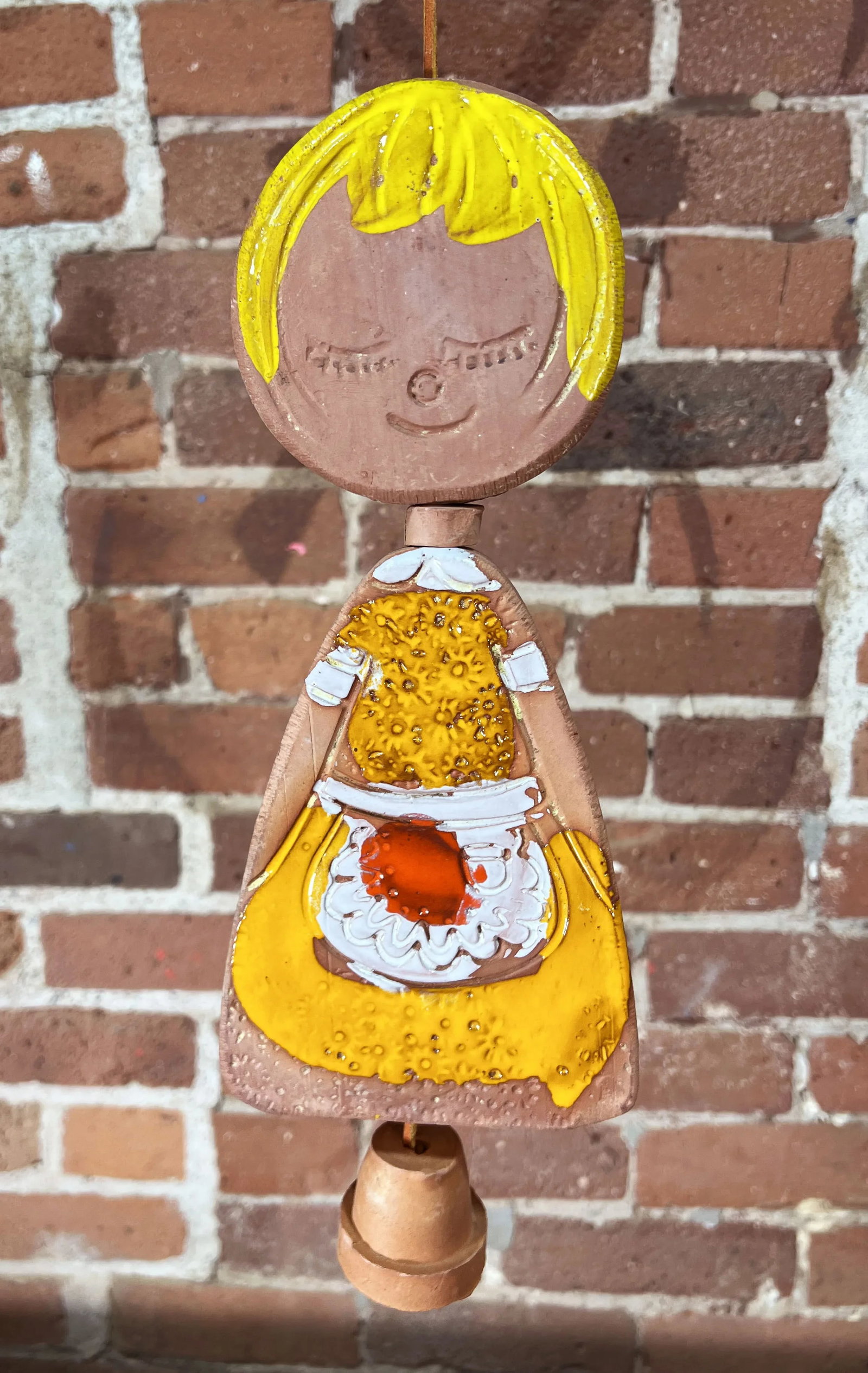 Vintage 1970's Pacific Stoneware Pottery Figural Girl Wind Chime - 2