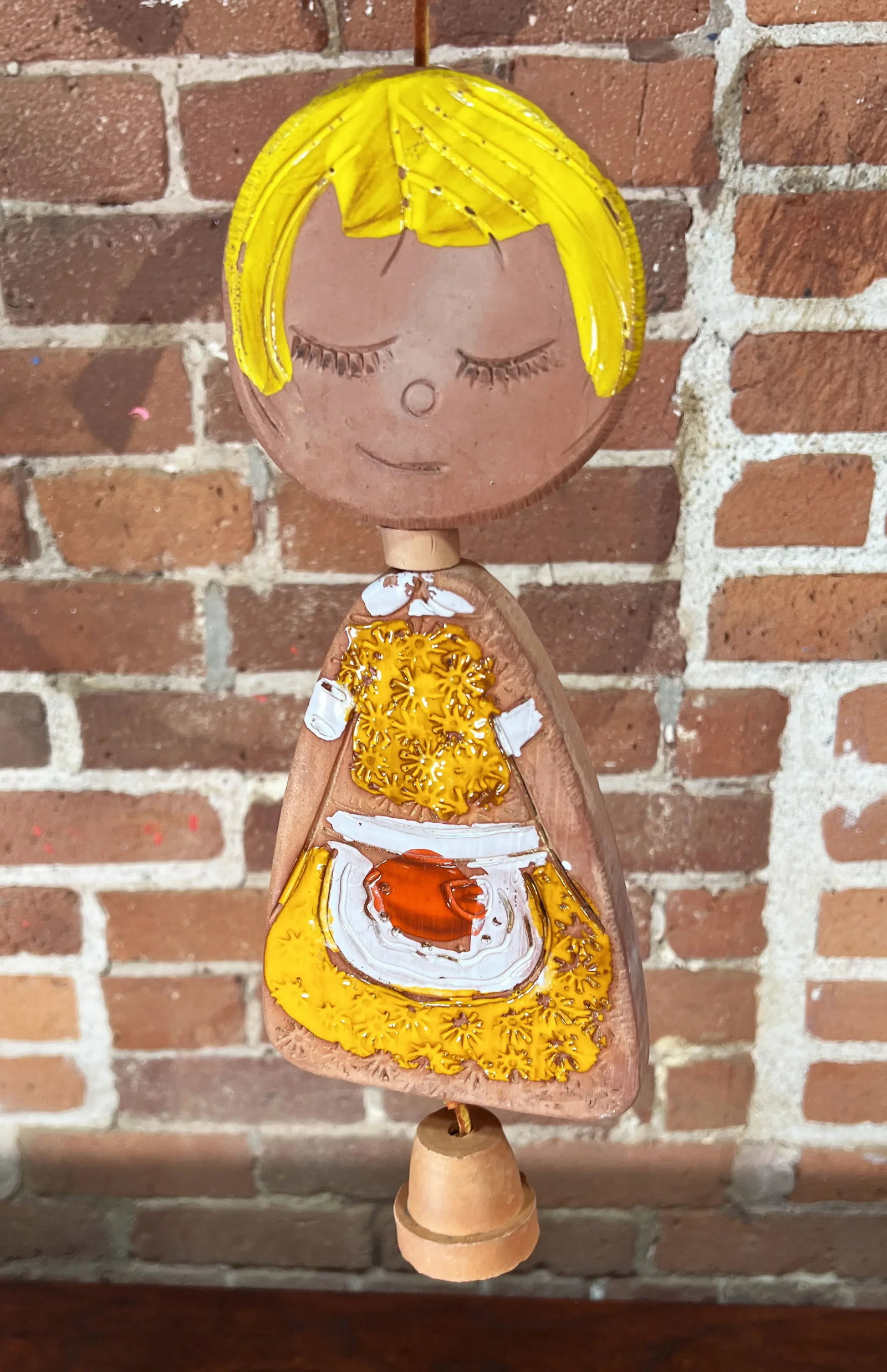 Vintage 1970's Pacific Stoneware Pottery Figural Girl Wind Chime - 5