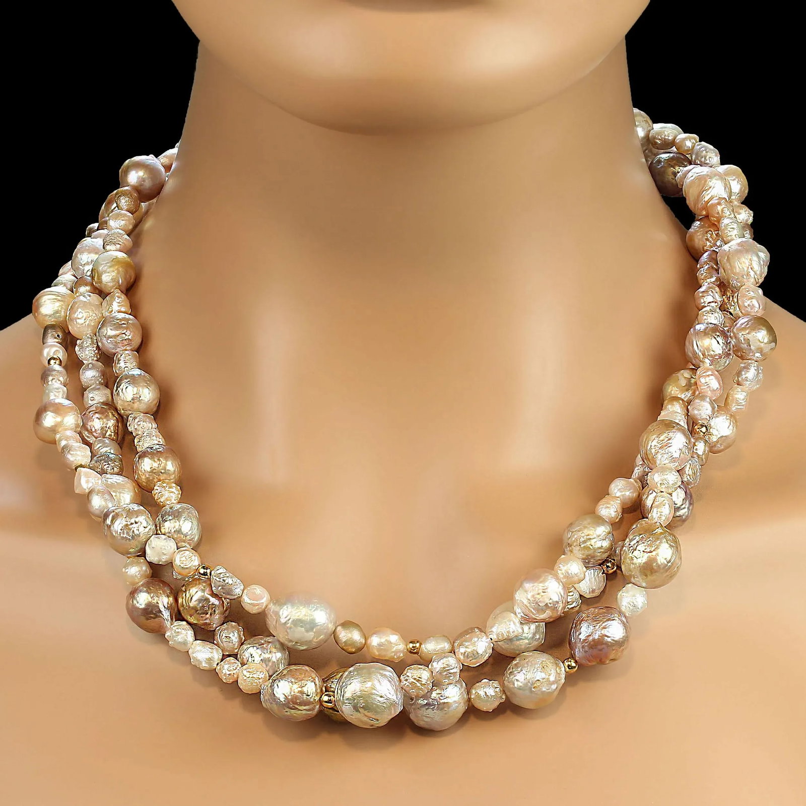 Elegant and Versatile Three Strand Pearl Necklace - 2