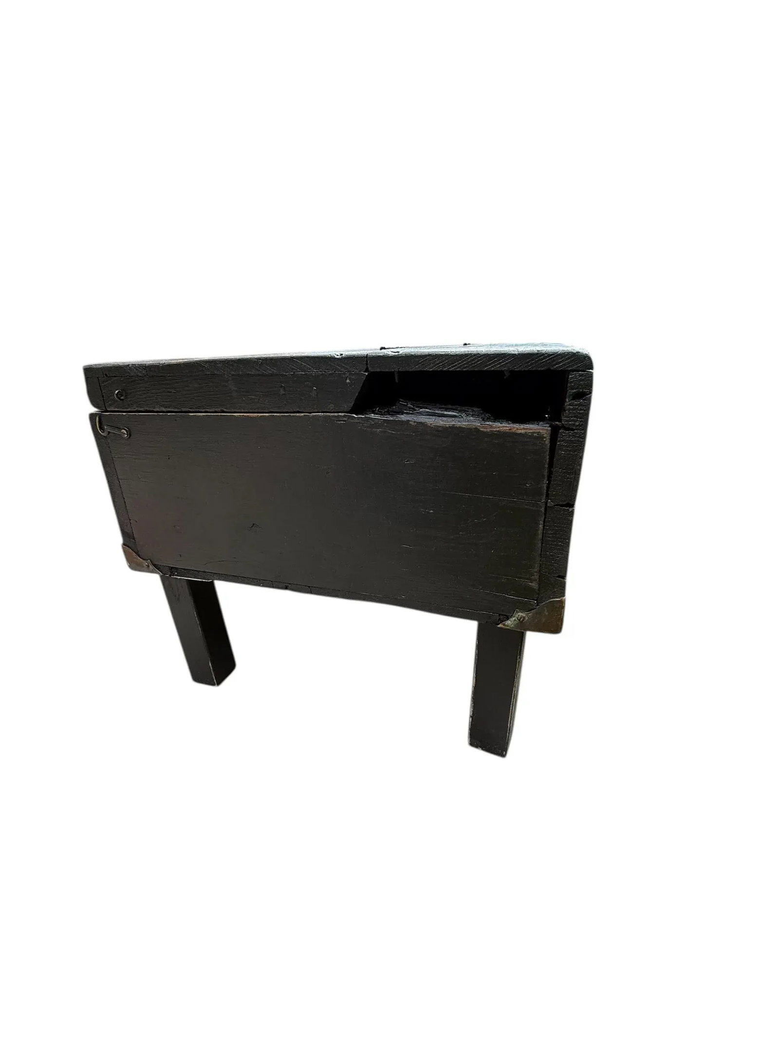 Rustic Black Painted Wood Tool Storage Bench Coffee Table - 11
