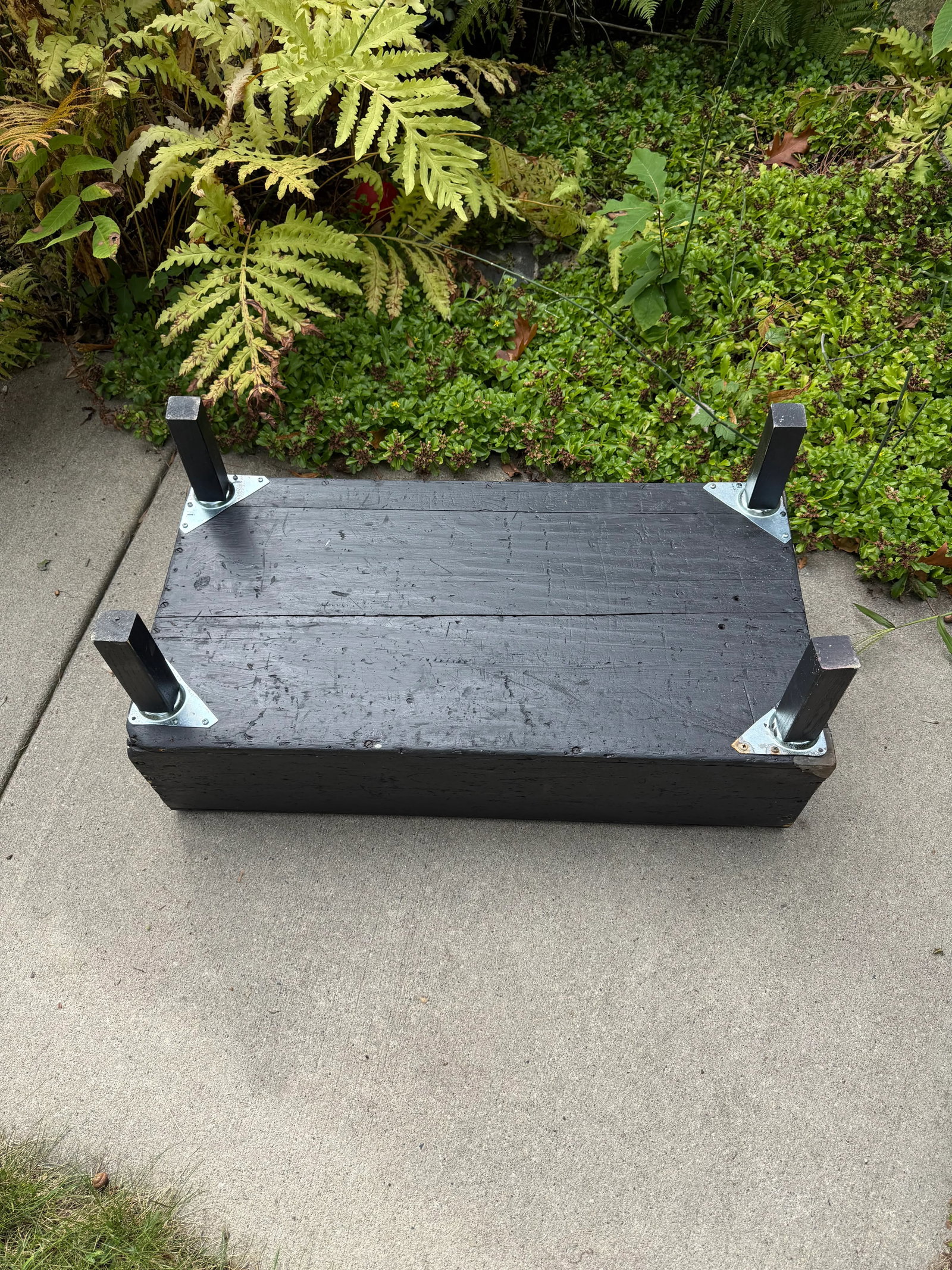 Rustic Black Painted Wood Tool Storage Bench Coffee Table - 13