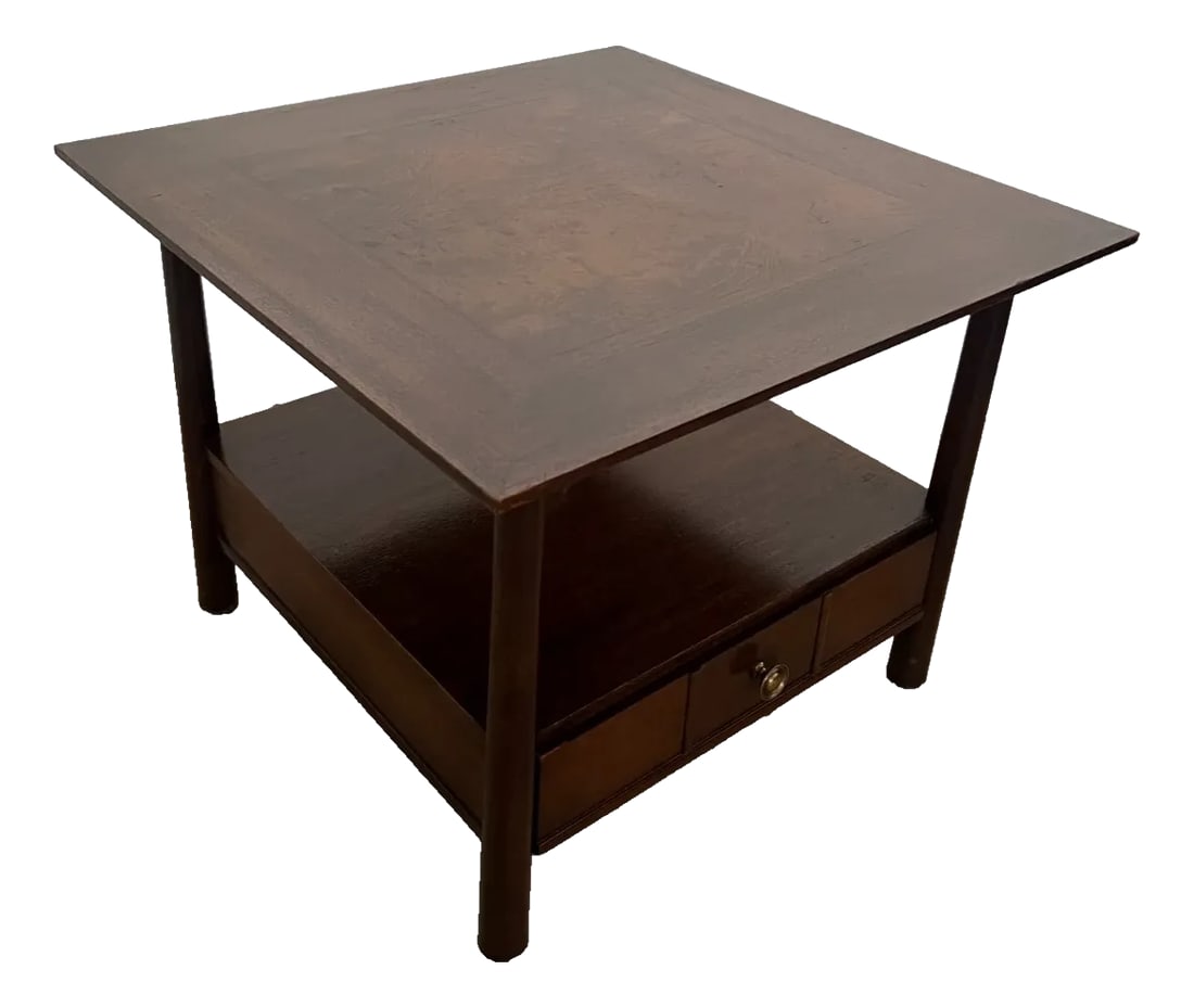 1980s Henredon Nightstand Side Table With One Drawer and Bottom Shelf Dark Walnut: Gorgeous Vintage Henredon Nightstand Side Table with one Drawer and bottom Shelf, Dark Walnut. 22" Tall 29" wide X 29" Deep. Very Good structural condition, Original Patina, High End craftsman
