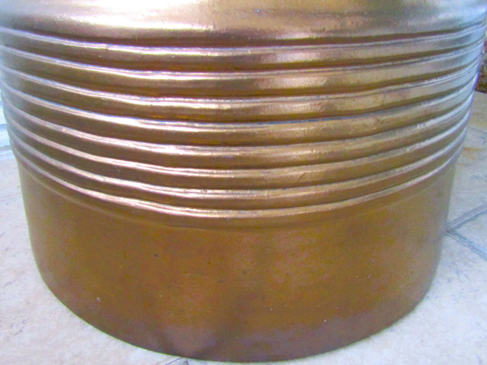 1940s Vintage Asian Bronze Rain Drum Gloss Black Terra Cotta Top Side Table - 5