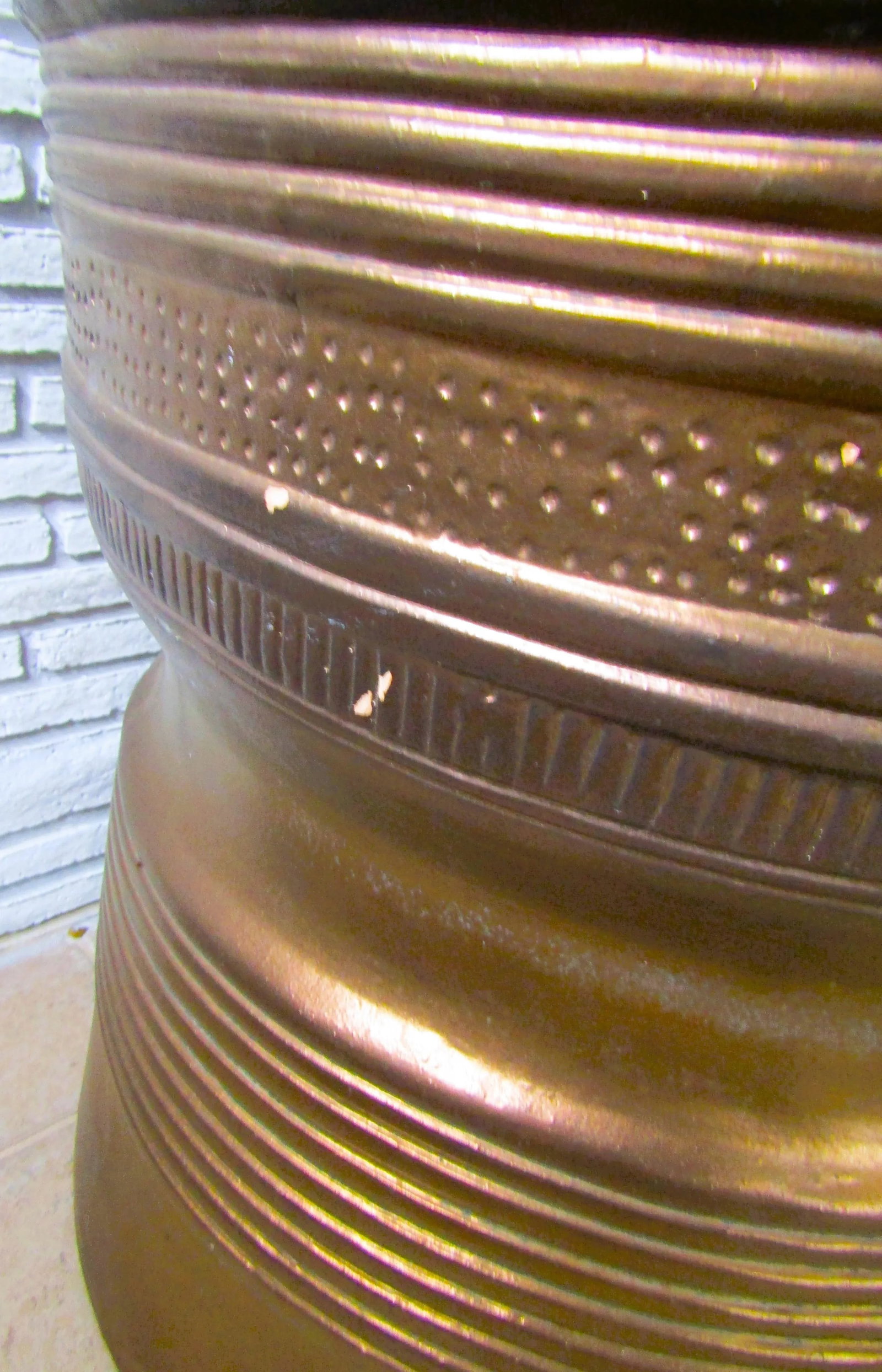 1940s Vintage Asian Bronze Rain Drum Gloss Black Terra Cotta Top Side Table - 9