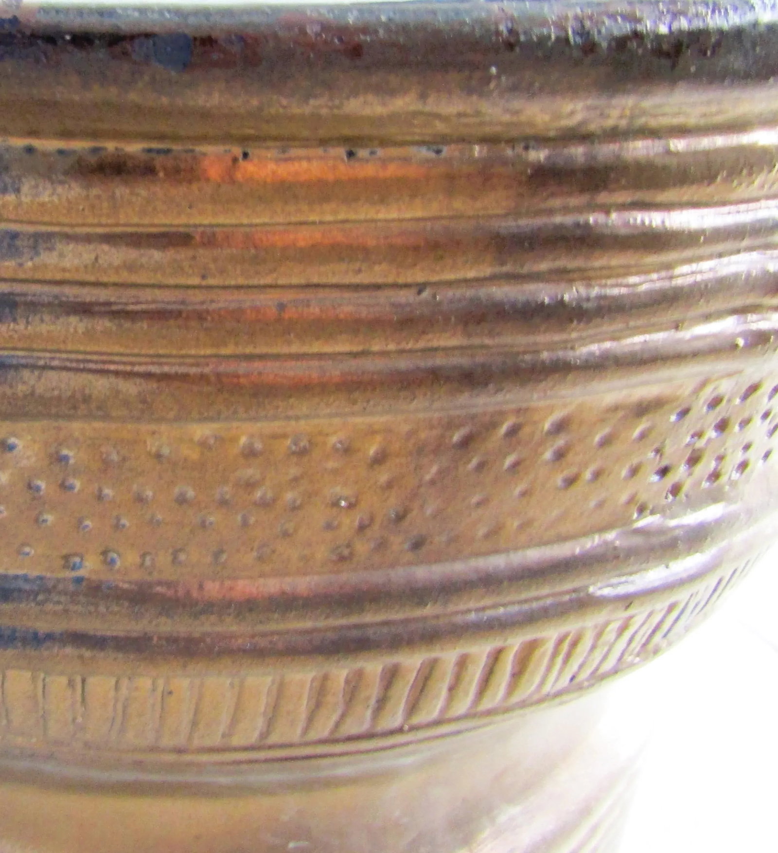 1940s Vintage Asian Bronze Rain Drum Black Terra Cotta Top Side Table - 4