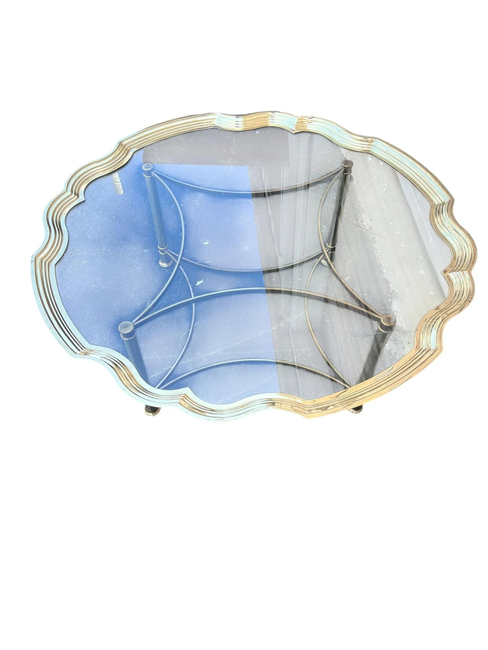 1970s Vintage Brass Scalloped Glass Coffee Table / Italy - 4