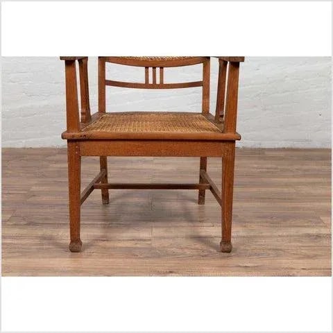 Dutch Colonial Javanese Teak Armchair with Rattan and Triglyph Inspired Motifs - 2