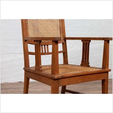 Dutch Colonial Javanese Teak Armchair with Rattan and Triglyph Inspired Motifs - 3