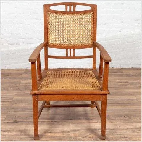 Dutch Colonial Javanese Teak Armchair with Rattan and Triglyph Inspired Motifs - 5