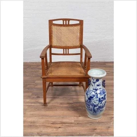 Dutch Colonial Javanese Teak Armchair with Rattan and Triglyph Inspired Motifs - 6