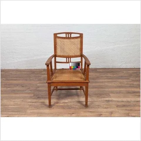 Dutch Colonial Javanese Teak Armchair with Rattan and Triglyph Inspired Motifs - 7