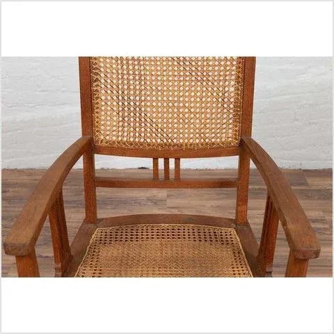 Dutch Colonial Javanese Teak Armchair with Rattan and Triglyph Inspired Motifs - 9