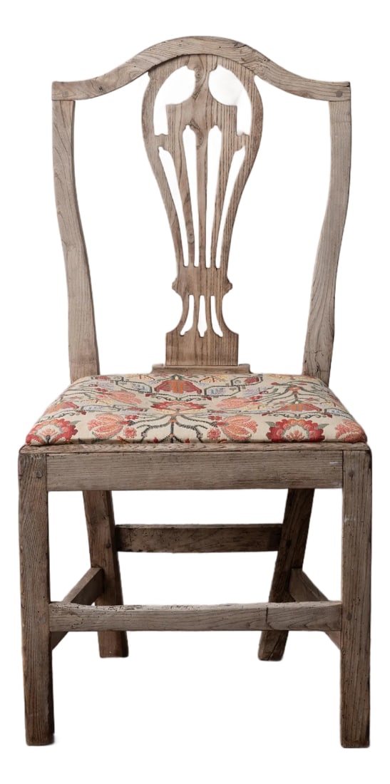 A Bleached Country Chippendale Chair: A bleached country chippendale chair with needlework seat, 19th century. 19 inches wide by 17 inches deep by 37 inches tall; seat height 18 inches Condition: Alterations: Original Condition Unaltered 